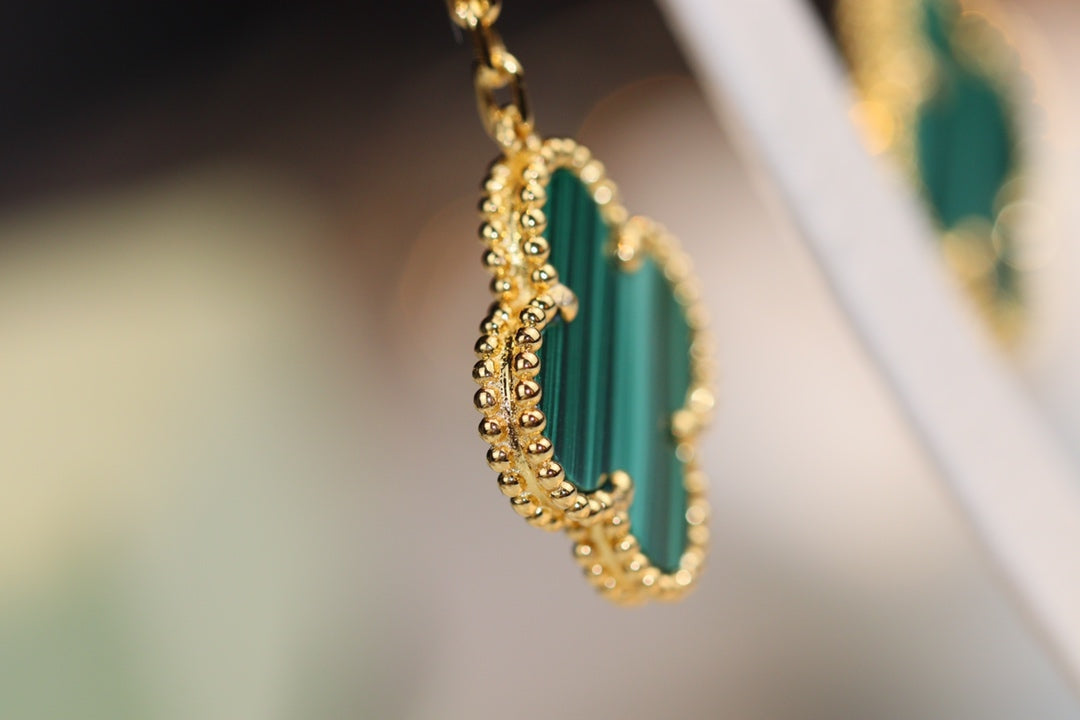 [Am jewelry]CLOVER EARRINGS GOLD MALACHITE DIAMOND 3 MOTIF