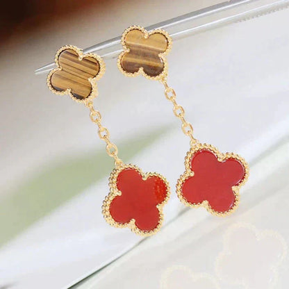 [Am jewelry]CLOVER  2 MOTIF  TIGER EYE CARNELIAN EARRINGS