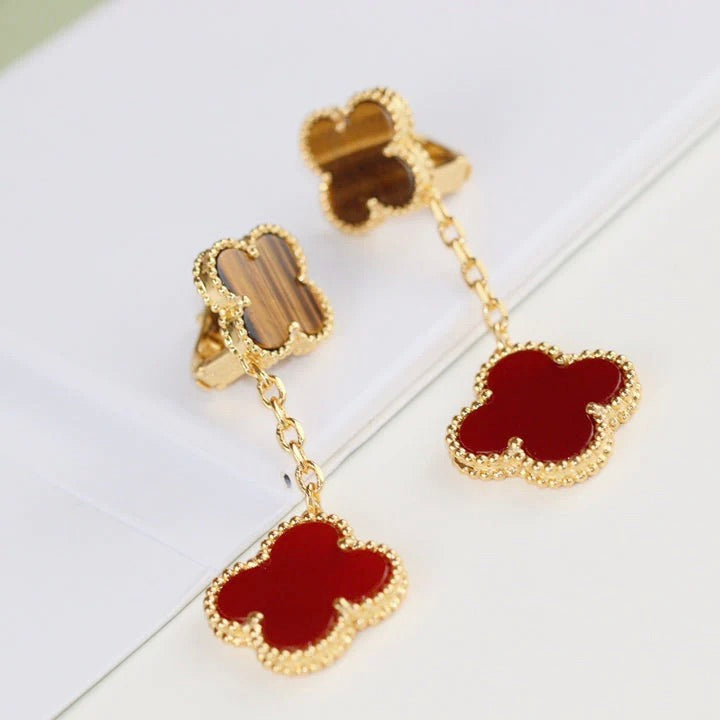 [Am jewelry]CLOVER  2 MOTIF  TIGER EYE CARNELIAN EARRINGS