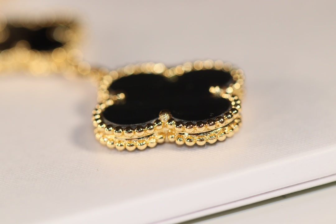 [Am jewelry]CLOVER EARRINGS GOLD ONYX MOP 3 MOTIF