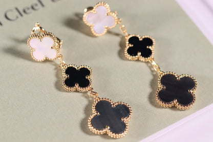 [Am jewelry]CLOVER EARRINGS GOLD ONYX MOP 3 MOTIF