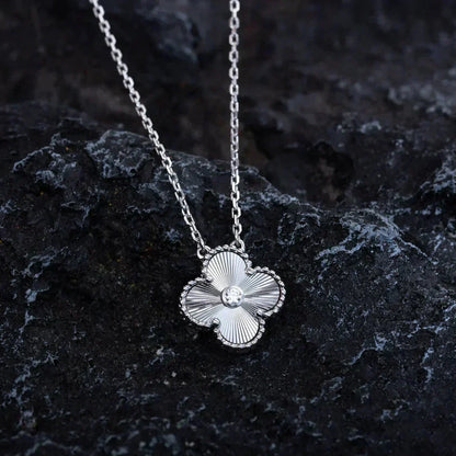 [Am jewelry]CLOVER  15MM DIAMOND LASER NECKLACE SILVER