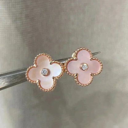 [Am jewelry]CLOVER MEDIUM 1 MOTIFS  PINK MOP DIAMOND EARRINGS