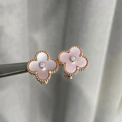 [Am jewelry]CLOVER MEDIUM 1 MOTIFS  PINK MOP DIAMOND EARRINGS