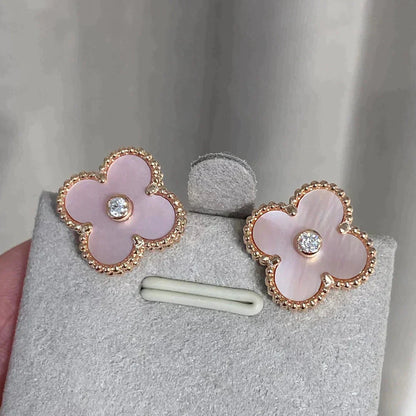 [Am jewelry]CLOVER MEDIUM 1 MOTIFS  PINK MOP DIAMOND EARRINGS