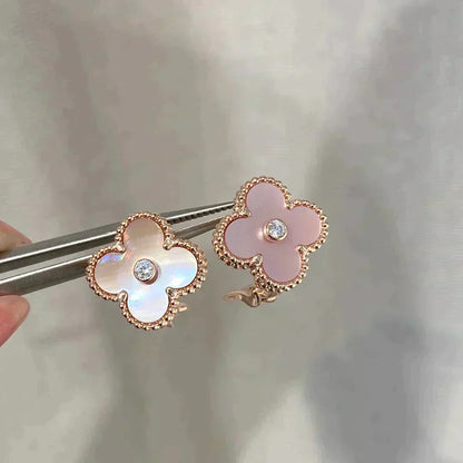[Am jewelry]CLOVER MEDIUM 1 MOTIFS  PINK MOP DIAMOND EARRINGS