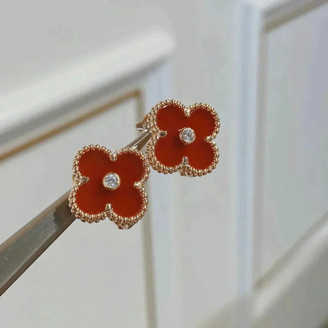 [Am jewelry]CLOVER MEDIUM 1 MOTIFS CARNELIAN  DIAMOND earrings