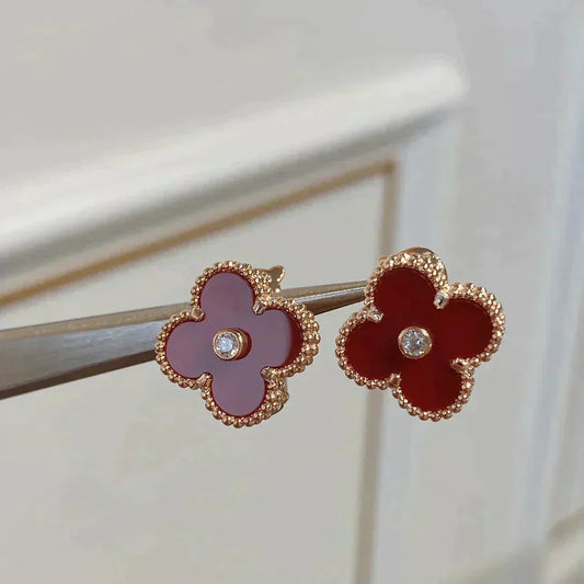 [Am jewelry]CLOVER MEDIUM 1 MOTIFS CARNELIAN  DIAMOND earrings