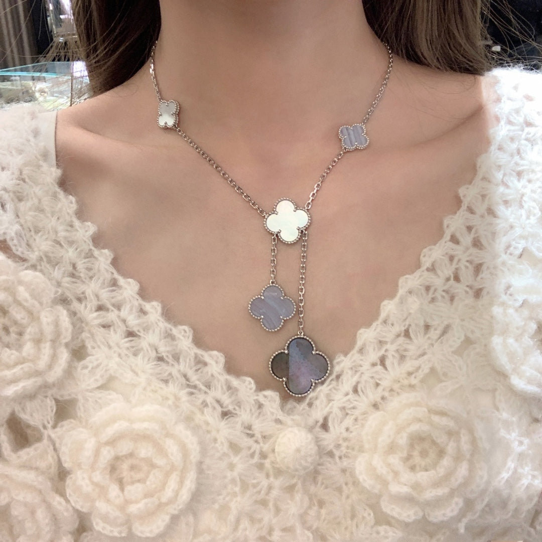 [Am jewelry]CLOVER MOP CHALCEDONY NECKLACE SILVER 6 MOTIF