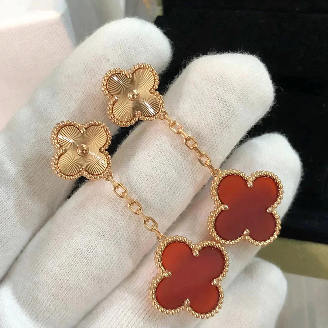 [Am jewelry]CLOVER 2 MOTIF  LASER CARNELIAN EARRINGS