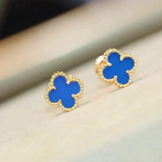 [Am jewelry]CLOVER MINI 9.5MM BLUE AGATE EARRINGS