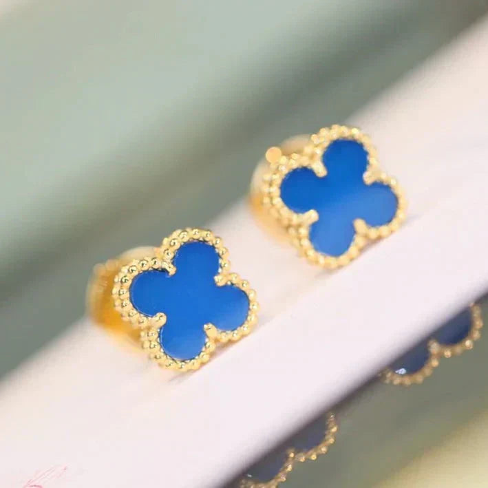 [Am jewelry]CLOVER MINI 9.5MM BLUE AGATE EARRINGS