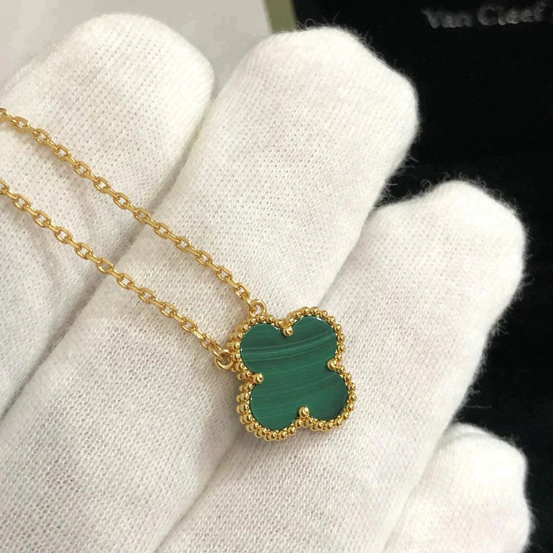 [Am jewelry]CLOVER 15MM MALACHITE SINGLE FLOWER  NECKLACE