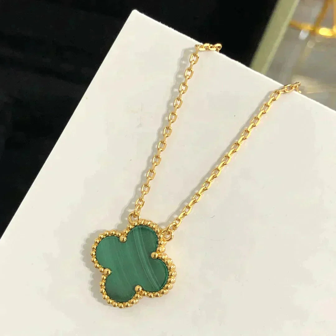 [Am jewelry]CLOVER 15MM MALACHITE SINGLE FLOWER  NECKLACE