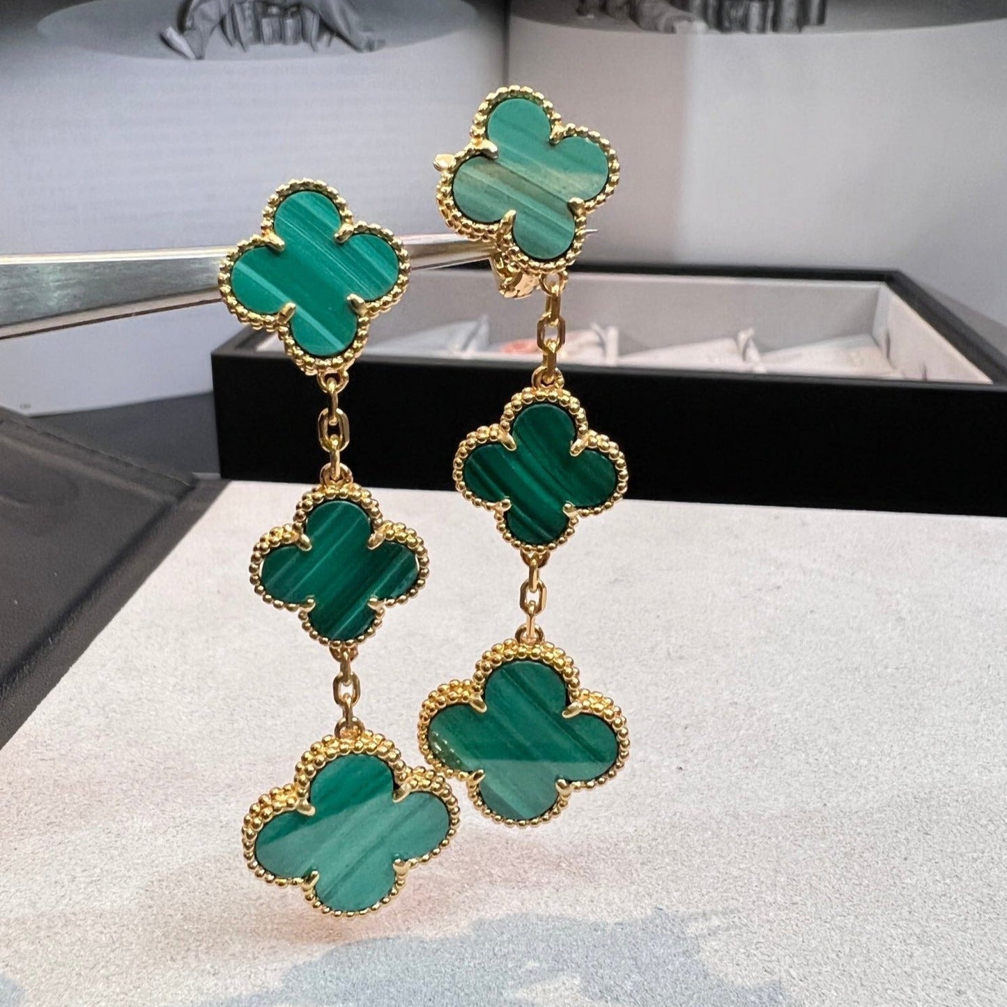 [Am jewelry]CLOVER MALACHITE 3 MOTIFS GOLD