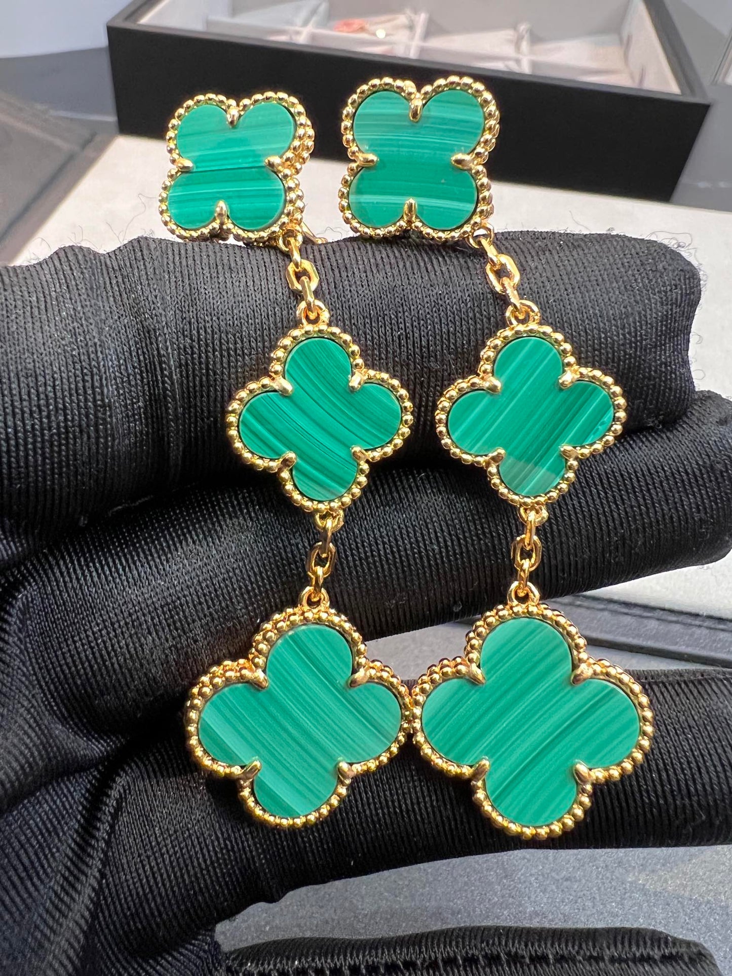 [Am jewelry]CLOVER MALACHITE 3 MOTIFS GOLD