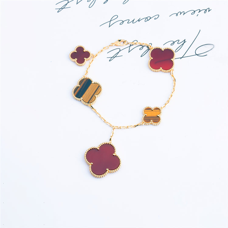 [Am jewelry]CLOVER BRACELET 5 MOTIFS CARNELIAN TIGER EYE