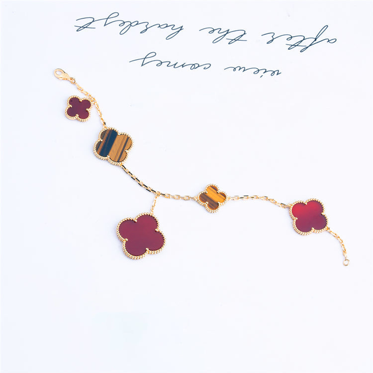 [Am jewelry]CLOVER BRACELET 5 MOTIFS CARNELIAN TIGER EYE