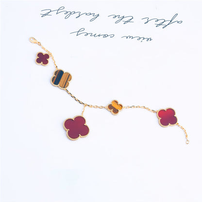 [Am jewelry]CLOVER BRACELET 5 MOTIFS CARNELIAN TIGER EYE