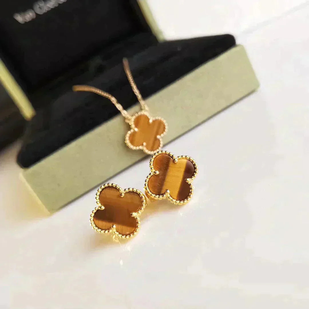 [Am jewelry]CLOVER MEDIUM 1 MOTIFS TIGER EYE EARRINGS