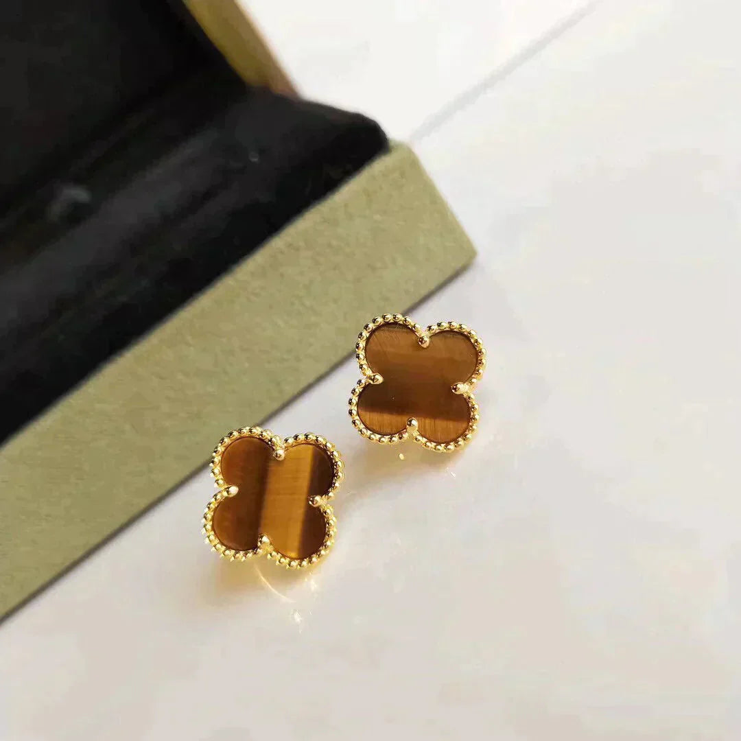 [Am jewelry]CLOVER MEDIUM 1 MOTIFS TIGER EYE EARRINGS