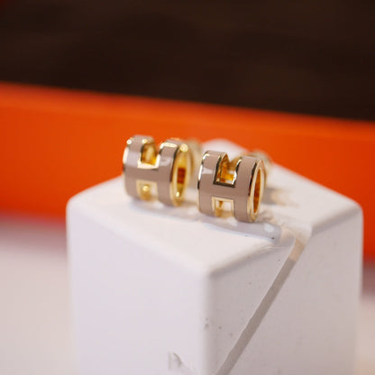 [Am jewelry]MINI POP H GOLD EARRINGS GREY