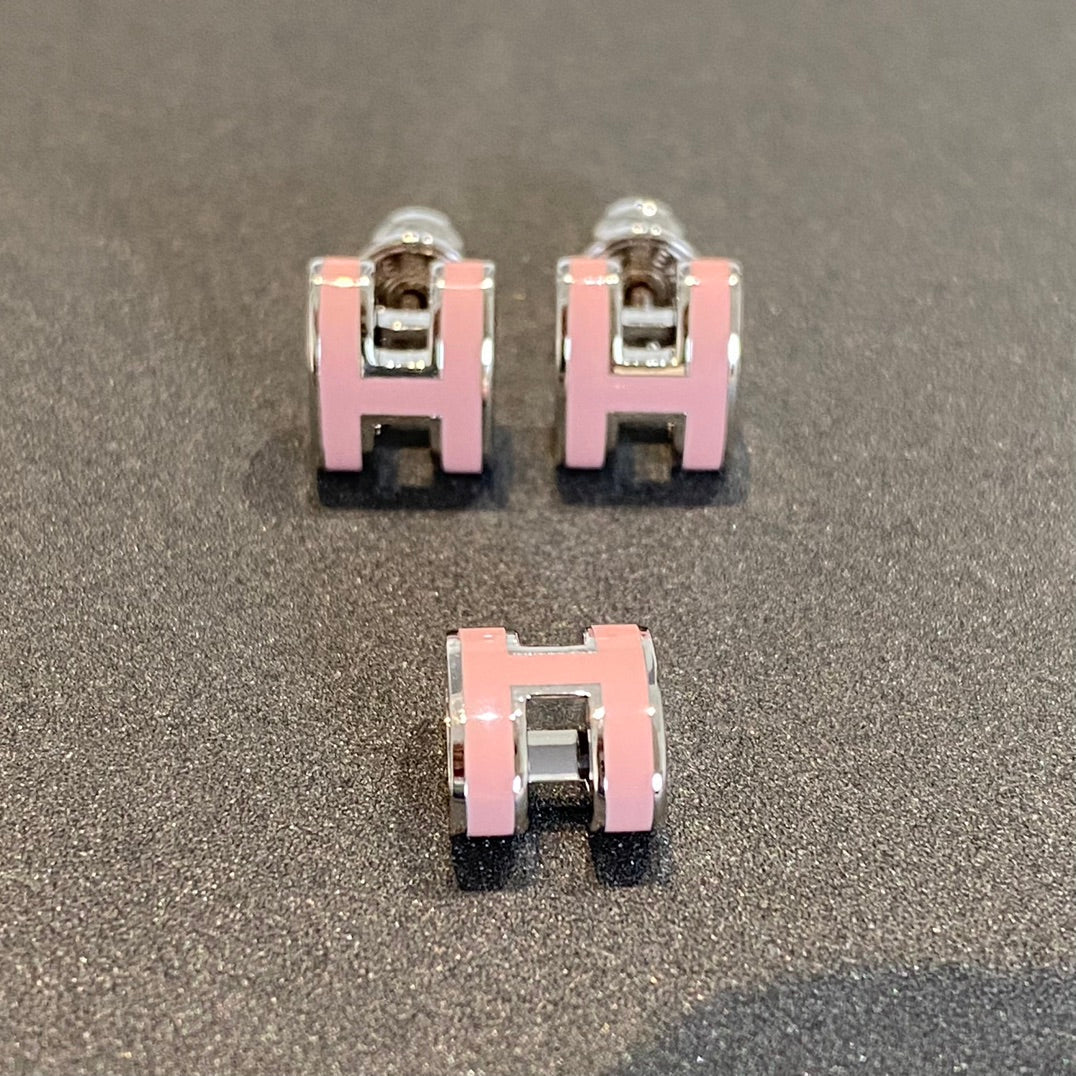 [Am jewelry]MINI POP H SILVER EARRINGS PINK
