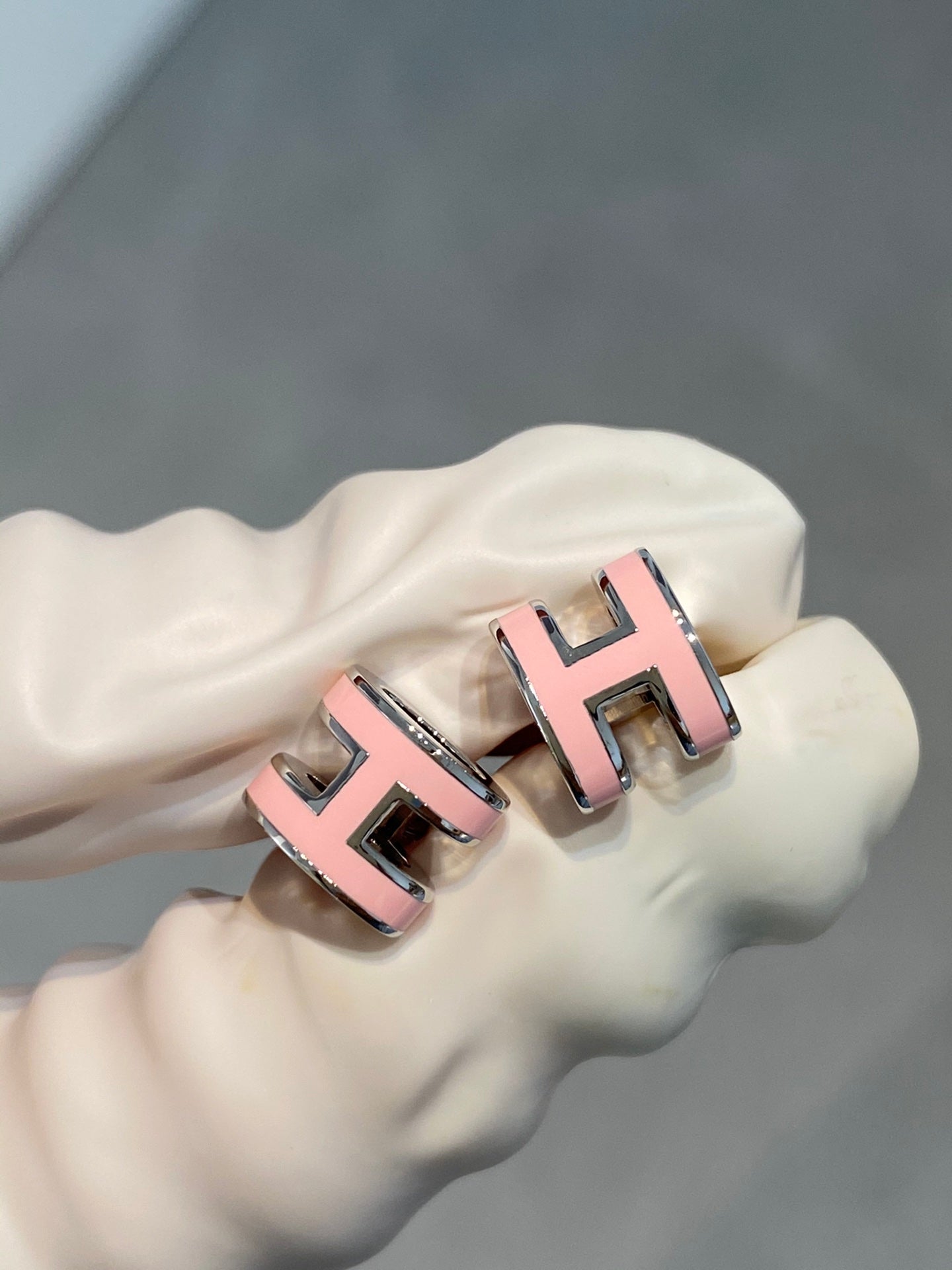 [Am jewelry]MINI POP H SILVER EARRINGS PINK