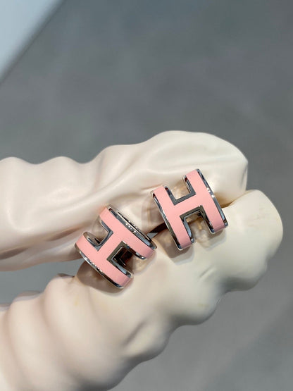 [Am jewelry]MINI POP H SILVER EARRINGS PINK