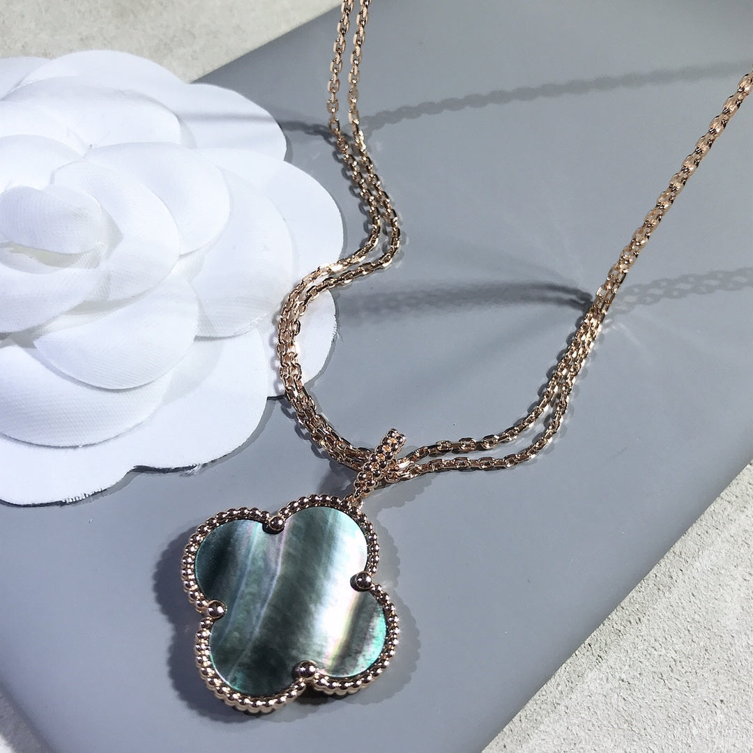 [Am jewelry]CLOVER 25MM GOLD DARK MOP BIG CLOVER NECKLACE