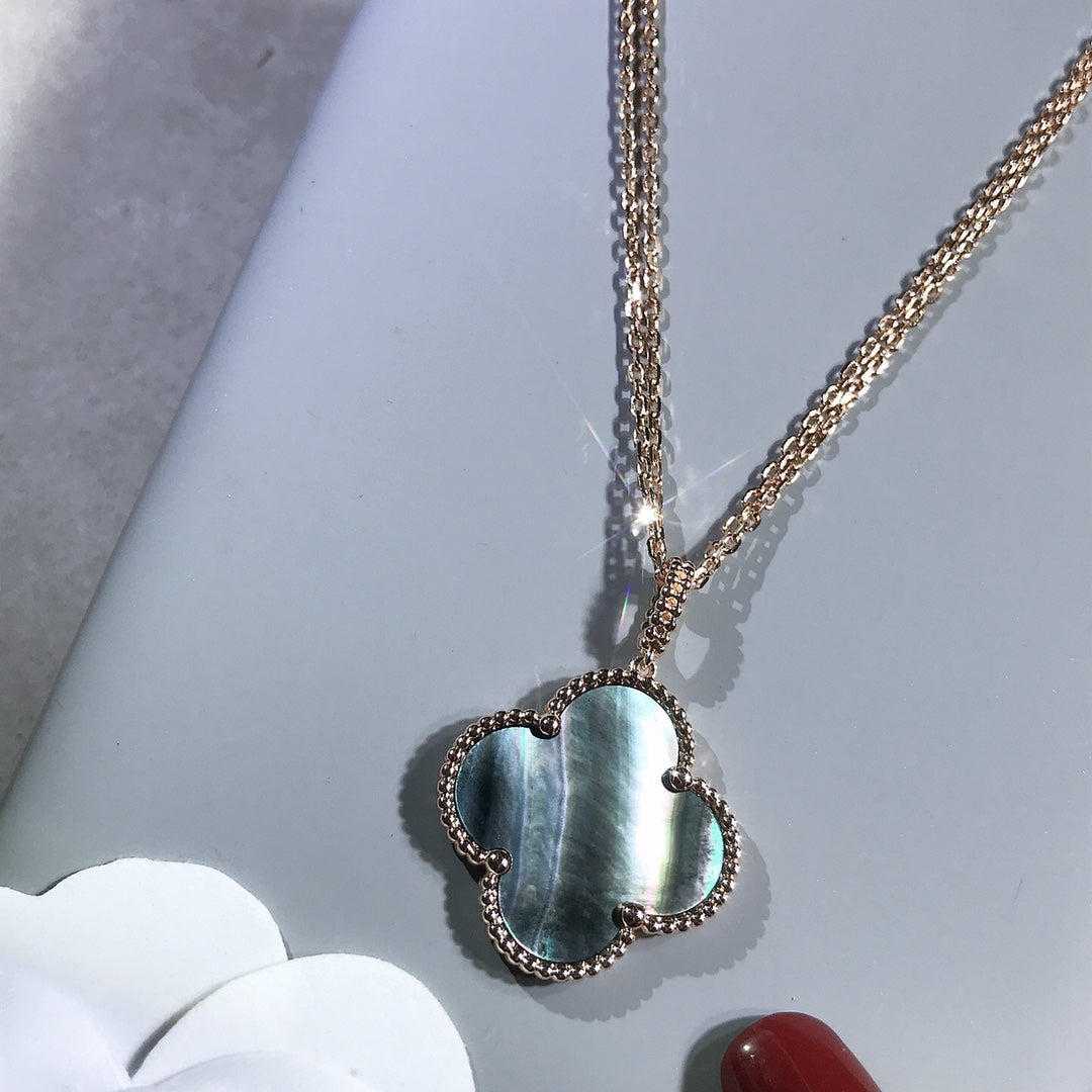 [Am jewelry]CLOVER 25MM GOLD DARK MOP BIG CLOVER NECKLACE