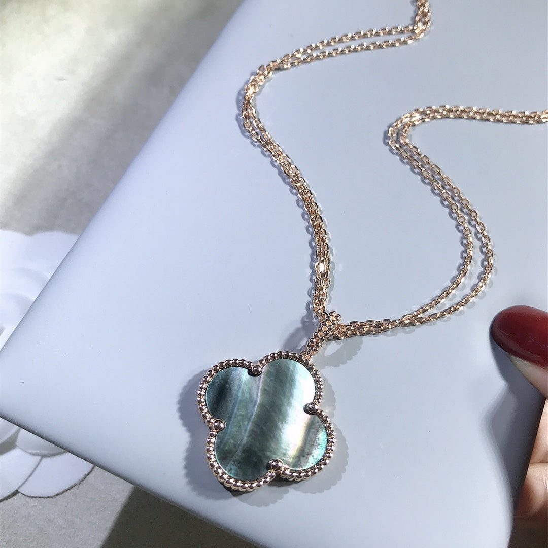 [Am jewelry]CLOVER 25MM GOLD DARK MOP BIG CLOVER NECKLACE