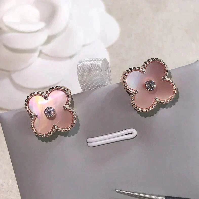 [Am jewelry]CLOVER MEDIUM 1 MOTIFS  PINK MOP DIAMOND EARRINGS