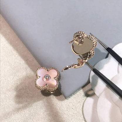 [Am jewelry]CLOVER MEDIUM 1 MOTIFS  PINK MOP DIAMOND EARRINGS