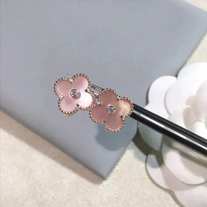 [Am jewelry]CLOVER MEDIUM 1 MOTIFS  PINK MOP DIAMOND EARRINGS