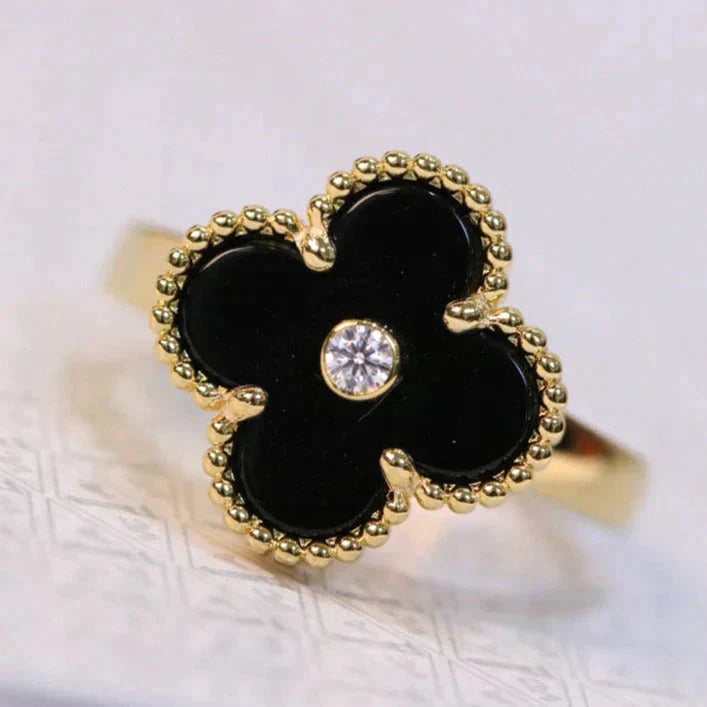 [Am jewelry]CLOVER ONYX RING GOLD DIAMOND