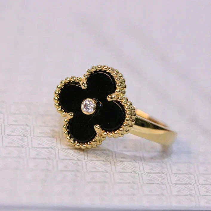 [Am jewelry]CLOVER ONYX RING GOLD DIAMOND
