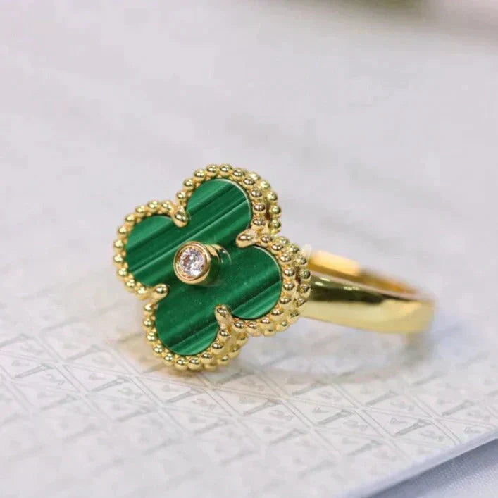 [Am jewelry]CLOVER MALACHITE RING GOLD DIAMOND