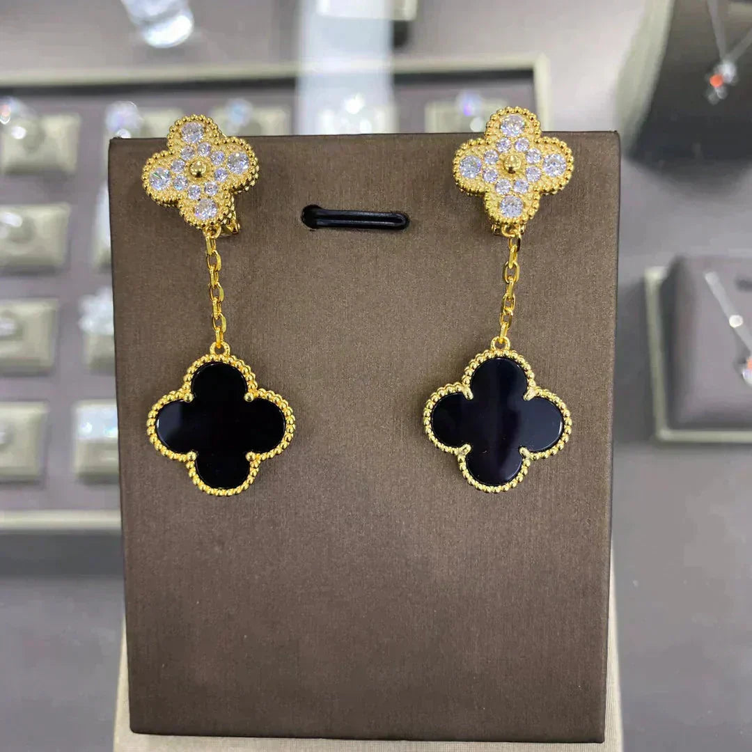 [Am jewelry]CLOVER  2 MOTIFS  DIAMOND  EARRINGS (MULTIPLE CHOICESç´