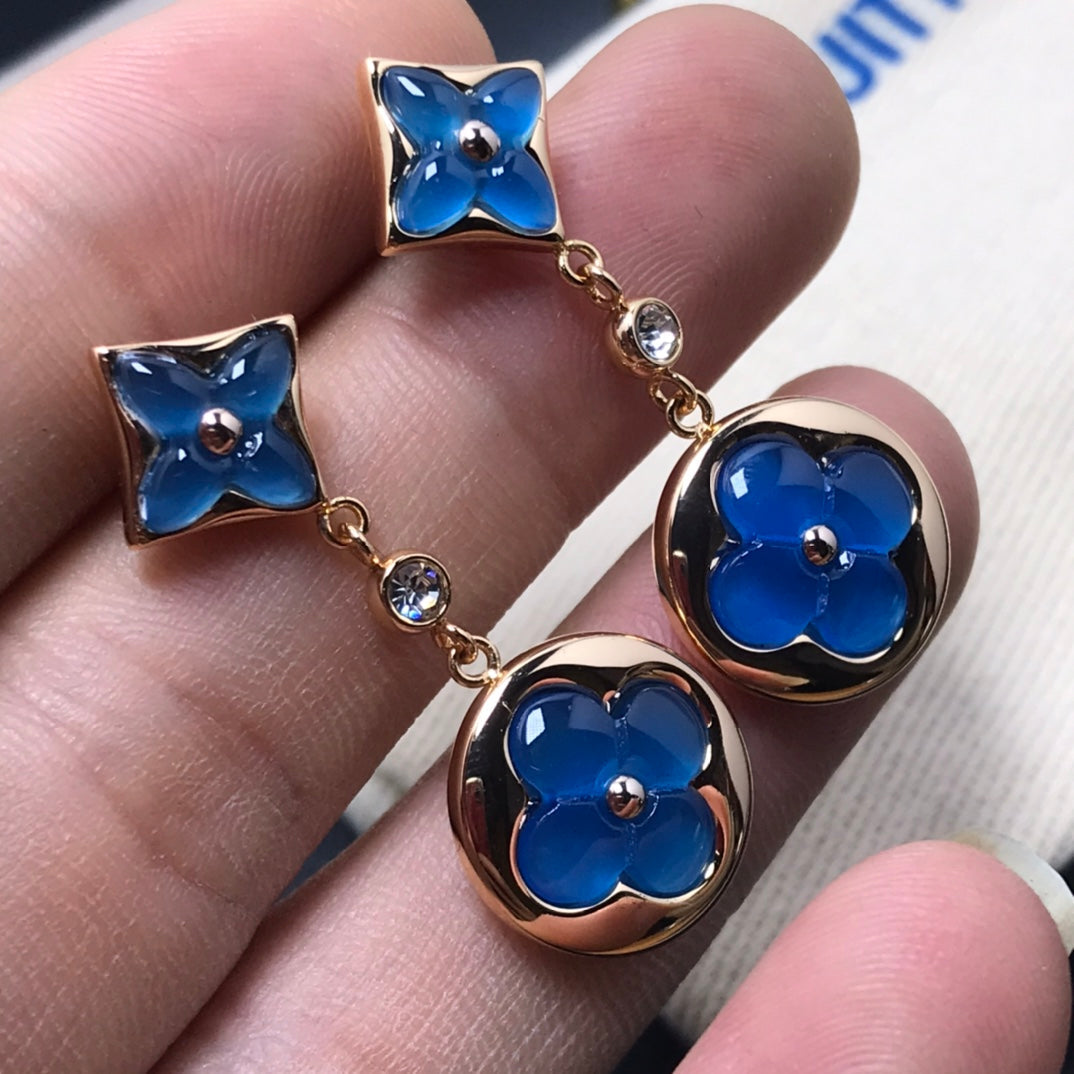 [Am jewelry]STAR AND SUN AGATE DIAMOND EARRINGS