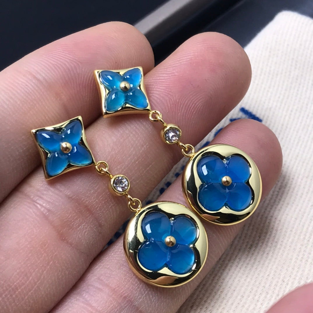 [Am jewelry]STAR AND SUN AGATE DIAMOND EARRINGS