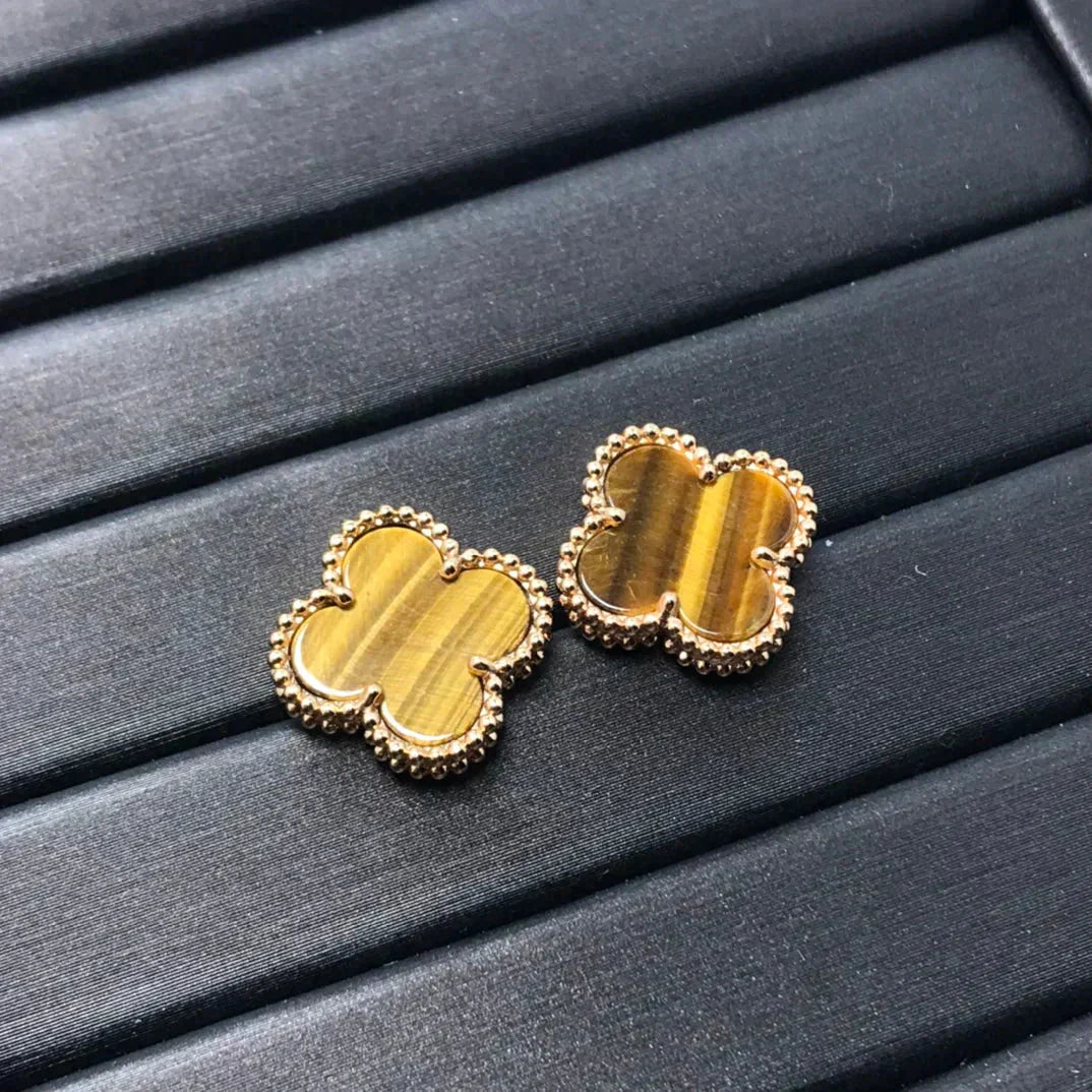 [Am jewelry]CLOVER MEDIUM 1 MOTIFS TIGER EYE EARRINGS