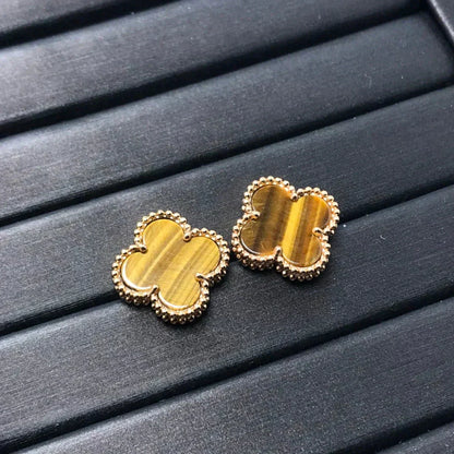 [Am jewelry]CLOVER MEDIUM 1 MOTIFS TIGER EYE EARRINGS
