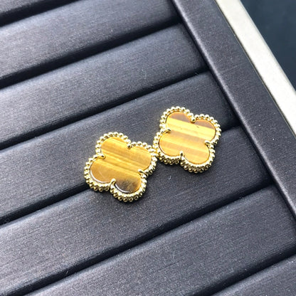 [Am jewelry]CLOVER MEDIUM 1 MOTIFS TIGER EYE EARRINGS