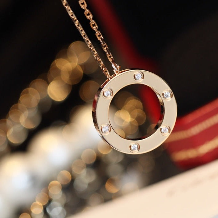 [Am jewelry]LOVE NECKLACE 16MM 6 DIAMONDS PINK GOLD