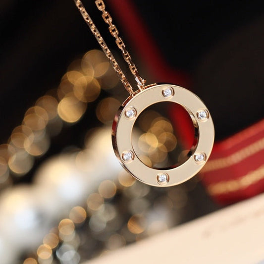 [Am jewelry]LOVE NECKLACE 16MM 6 DIAMONDS PINK GOLD