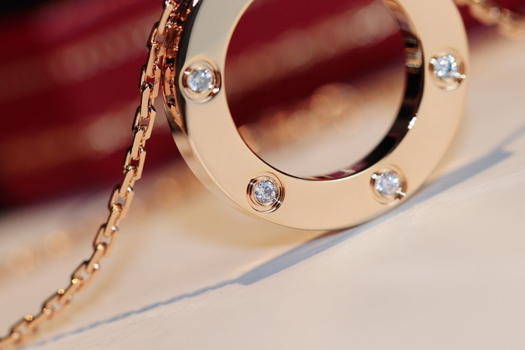 [Am jewelry]LOVE NECKLACE 16MM 6 DIAMONDS PINK GOLD