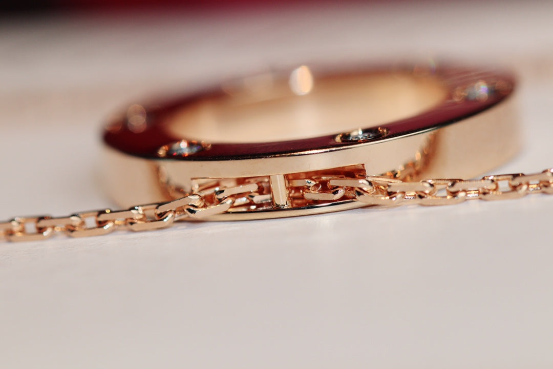 [Am jewelry]LOVE NECKLACE 16MM 6 DIAMONDS PINK GOLD