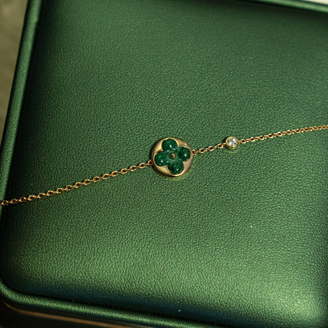 [Am jewelry]SUN MALACHITE 1 DIAMOND PINK GOLD BRACELET
