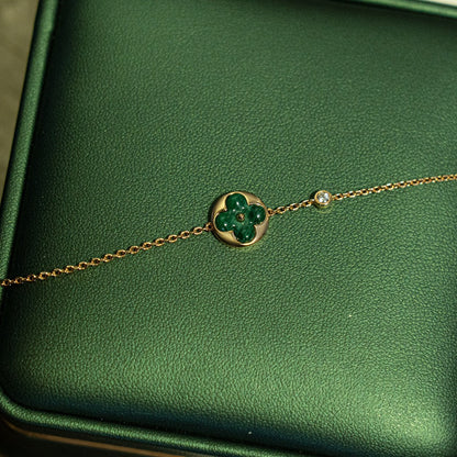 [Am jewelry]SUN MALACHITE 1 DIAMOND PINK GOLD BRACELET